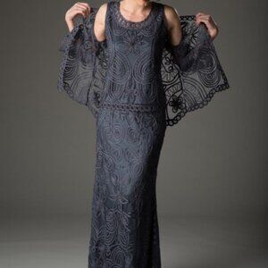 Soulmates 1506 Sleeveless Soutache Lace Formal 3 PC Set Dress Navy color